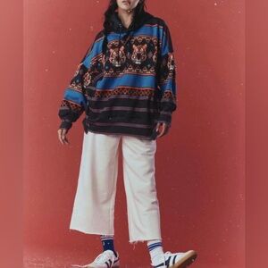 Free People Sprint to the Finish Printed Hoodie Tiger Print Black Hoodie